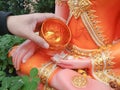 Sprinkle water onto a Buddha statue ,Songkran Royalty Free Stock Photo