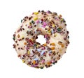 Sprinkled donut in a studio setting, isolated on white