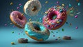 sprinkled, donuts, doughnuts with sprinkles isolate on color background,