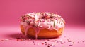 Sprinkled with a pink donut. Frosted sprinkled donut on a pink background, generative AI tools