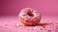 Sprinkled with a pink donut. Frosted sprinkled donut on a pink background, generative AI tools