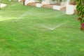 Sprinkler in garden watering the lawn. Automatic watering lawns concept Royalty Free Stock Photo