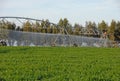 Sprinkler irrigation for watering cultivated field Royalty Free Stock Photo