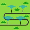 Sprinkler system for automatic watering and irrigation of lawns flower beds plants flowers scheme circuit outline. Royalty Free Stock Photo