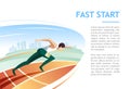 Sprinter fast start on racetrack against city background. Modern vector illustration concept Royalty Free Stock Photo