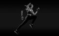 Sprinter run. Strong athletic woman running on black background wearing in the sportswear. Fitness and sport motivation Royalty Free Stock Photo