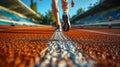 Sprinter at the starting blocks at a track and field event. Tension and focus right before the start Royalty Free Stock Photo