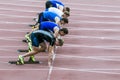 Sprinters on the start line 100 m Royalty Free Stock Photo