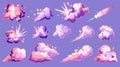 Sprite sheet of a magical smoke explosion. Cartoon clouds, steam vfx explosion animated shot. Collection of puff effect Royalty Free Stock Photo