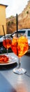 Spritz Aperol drink with venetian traditional snacks cicchetti on the background in Venice Royalty Free Stock Photo