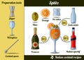 Spritz cocktail. Infographic set, recipe illustration