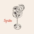 Spritz Hand Drawn Summer Cocktail Drink Vector Illustration