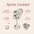 Spritz Recipe Hand Drawn Summer Cocktail Drink Vector Illustration Royalty Free Stock Photo