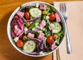 alad with chop ham and leafy greens Royalty Free Stock Photo
