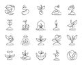 Sprout charcoal draw line icons vector set