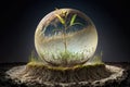 Sprout Of Grass On The Surface Of The Moon With A Transparent Ball In The Shape Of The Earth. Generative AI Royalty Free Stock Photo