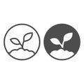 Sprout in the ground line and solid icon, startup concept, ecologically pure product sign on white background, plant