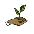 Sprout in hand doodle icon, vector color line illustration Royalty Free Stock Photo