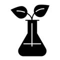 Sprout in lab flasks solid icon. Lab flask with plant vector illustration isolated on white. Biotechnology glyph style
