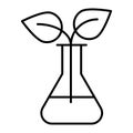 Sprout in lab flasks thin line icon. Lab flask with plant vector illustration isolated on white. Biotechnology outline Royalty Free Stock Photo