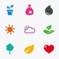 Sprout, leaf icons. Garden and weather signs.