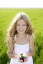 Sprout plant growing from little girl hands Royalty Free Stock Photo