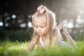 Sprout plant growing from little girl hands Royalty Free Stock Photo