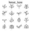 Sprout, plant, treetop, leaf icon set in thin line style