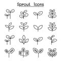 Sprout, plant, treetop, leaf icon set in thin line style