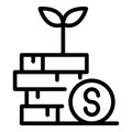 Sprout from a stack of coins icon, outline style