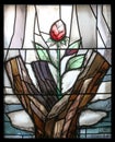 A sprout will sprout from the lichen stump, stained glass window in Chapel in Oberstaufen, Germany