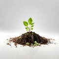 Sprout, young plant in a pile of soil isolated on white background AI-Generated