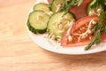 Sprouted beans. Fresh salad. Tomato and cucumber.