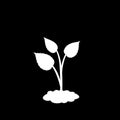 Sprouting plant in the soil isolated on black background . Seeding vector illustration.