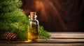 Spruce essential oil in a bottle. Generative AI,