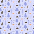 Spruce, fir trees silhouettes, minimal winter seamless pattern Royalty Free Stock Photo