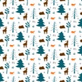 Spruce, fir trees silhouettes, minimal winter seamless pattern light Royalty Free Stock Photo