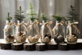 Spruce, pine, juniper seedlings in glass jars. Eco friendly Christmas gifts. Deforestation concept Royalty Free Stock Photo