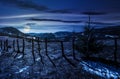 Spruce tree on a hillside in springtime at night Royalty Free Stock Photo