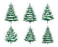 Spruce Trees with Snow. Winter season design elements and simply pictogram. Isolated vector Christmas Tree Icons and Illustration Royalty Free Stock Photo