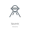 Sputnik icon. Thin linear sputnik outline icon isolated on white background from astronomy collection. Line vector sign, symbol