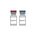 Sputnik-V vaccine bottle icon. Simple flat vector illustration on a white background