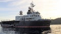 SPUTNIK Yacht Support Vessel anchored of the Dalmatian Coast, view at sunset, Dubrovnik, Croatia Royalty Free Stock Photo