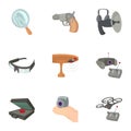 Spy agent icons set, cartoon style