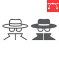Spy agent line and glyph icon, anonymity and detective, incognito vector icon, vector graphics, editable stroke outline