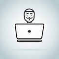 Spy agent searching on laptop. Hacker. Royalty Free Stock Photo