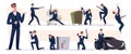 Spy agent. Secret detective working moving in action poses exact vector cartoon illustrations Royalty Free Stock Photo