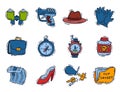 Spy icons vector cartoon detective set mafia agent binoculars or spyglass for spying or secret investigation