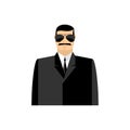 Spy portrait. Secret agent in black suit. Bodyguard isolated Royalty Free Stock Photo