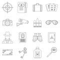 Spy tools icons set, outline style